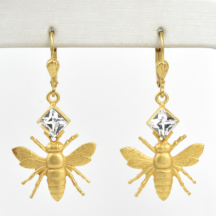 Golden Bee with Gem Earrings - Goldmakers Fine Jewelry