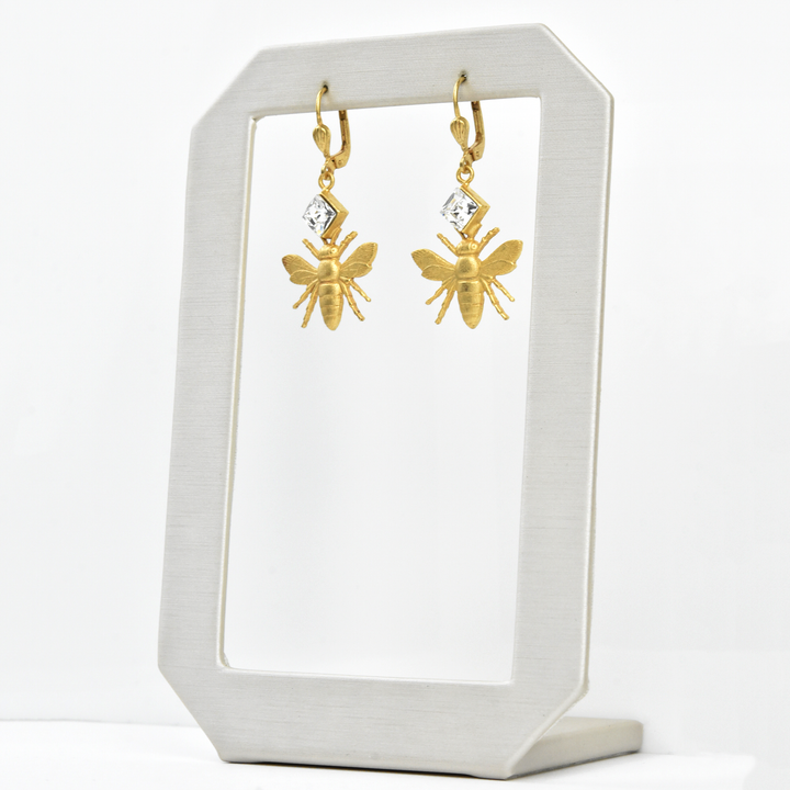 Golden Bee with Gem Earrings - Goldmakers Fine Jewelry