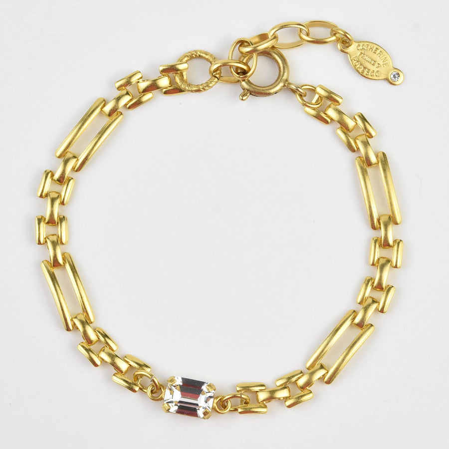 Link Bracelet with Emerald Cut Crystal - Goldmakers Fine Jewelry