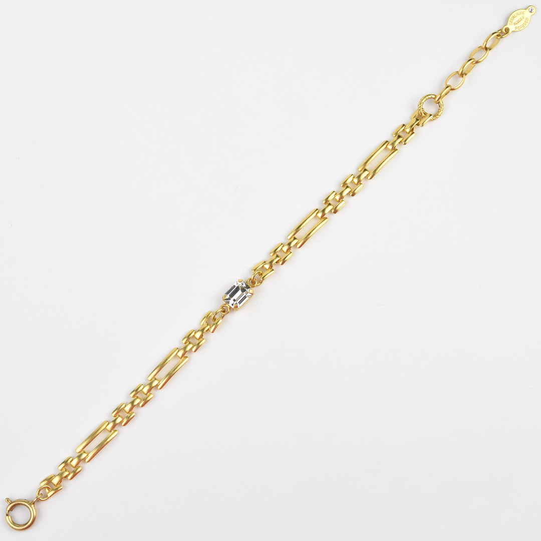 Link Bracelet with Emerald Cut Crystal - Goldmakers Fine Jewelry