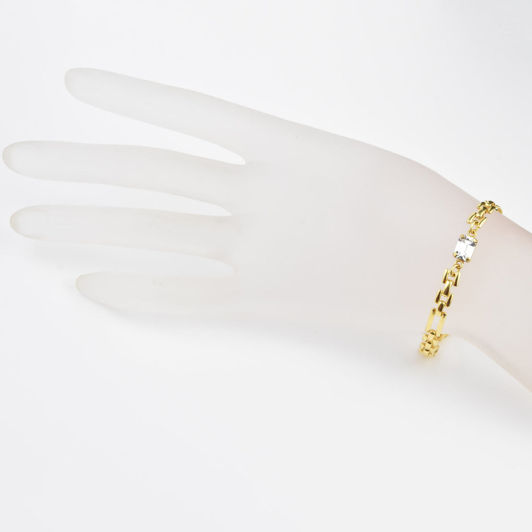 Link Bracelet with Emerald Cut Crystal - Goldmakers Fine Jewelry