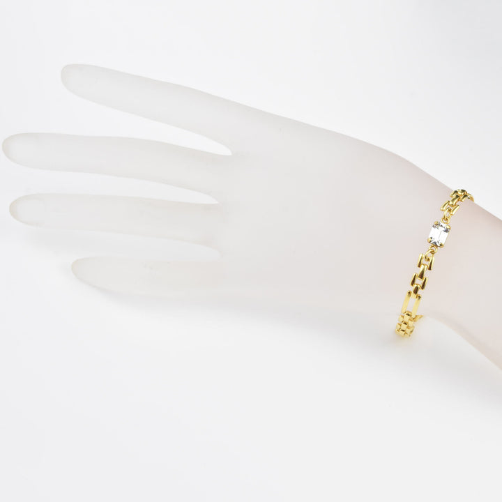 Link Bracelet with Emerald Cut Crystal - Goldmakers Fine Jewelry