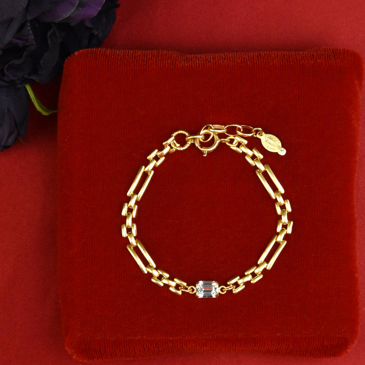 Link Bracelet with Emerald Cut Crystal - Goldmakers Fine Jewelry