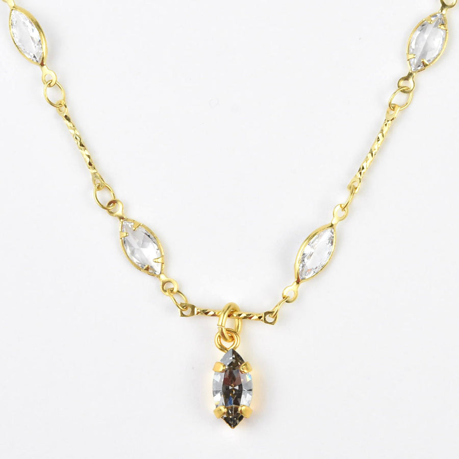 Marquise Crystal Layering Necklace w/ Crystal Drop - Goldmakers Fine Jewelry