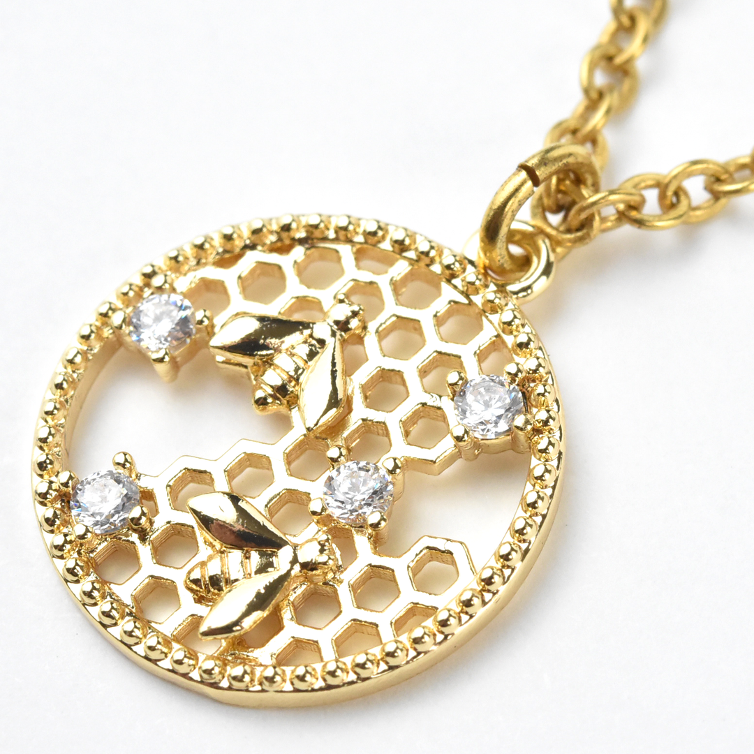 Mini Honeycomb Bee Necklace - Goldmakers Fine Jewelry