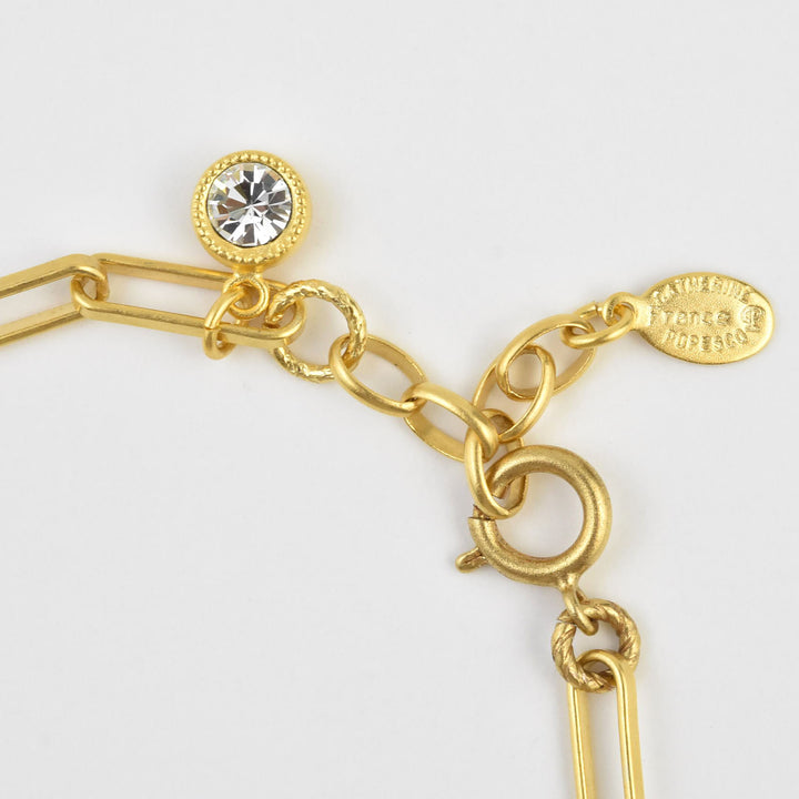 Rectangle Link Bracelet w/ Crystal Drop - Goldmakers Fine Jewelry