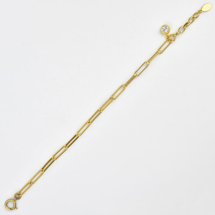 Rectangle Link Bracelet w/ Crystal Drop - Goldmakers Fine Jewelry