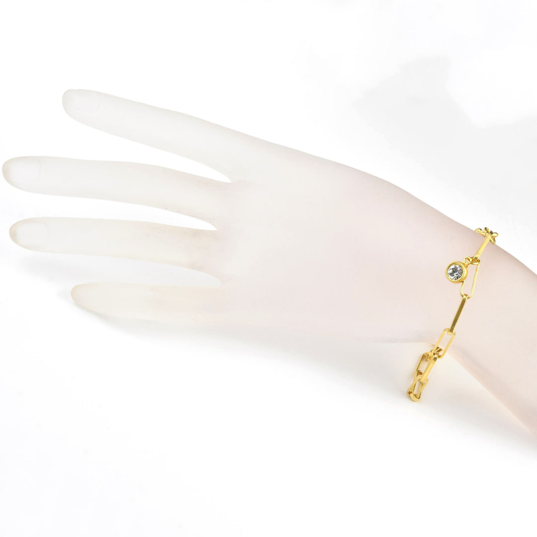 Rectangle Link Bracelet w/ Crystal Drop - Goldmakers Fine Jewelry
