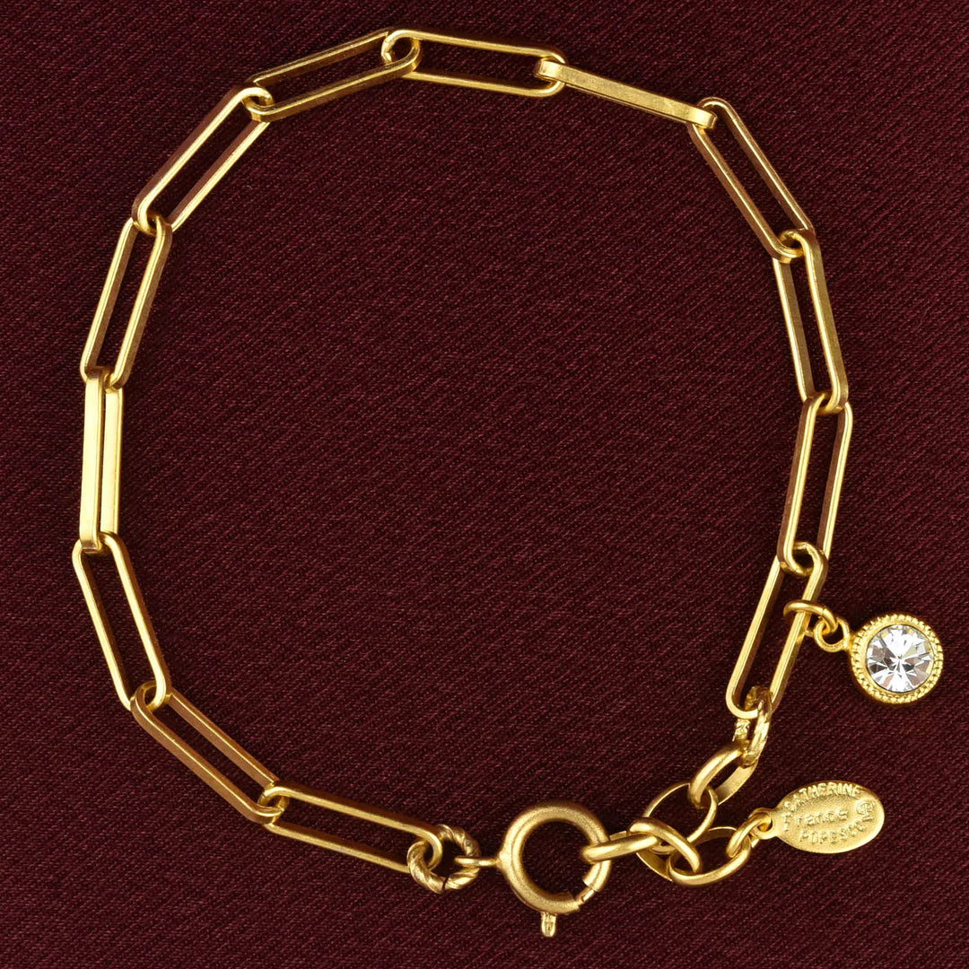 Rectangle Link Bracelet w/ Crystal Drop - Goldmakers Fine Jewelry