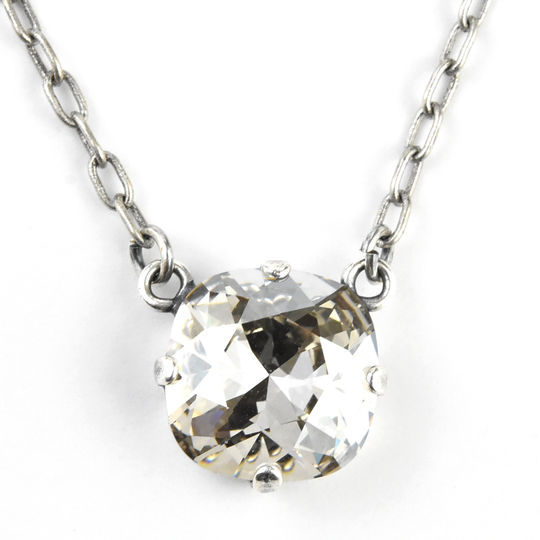 Crystal Solitaire Necklace in Silver Tone - Goldmakers Fine Jewelry