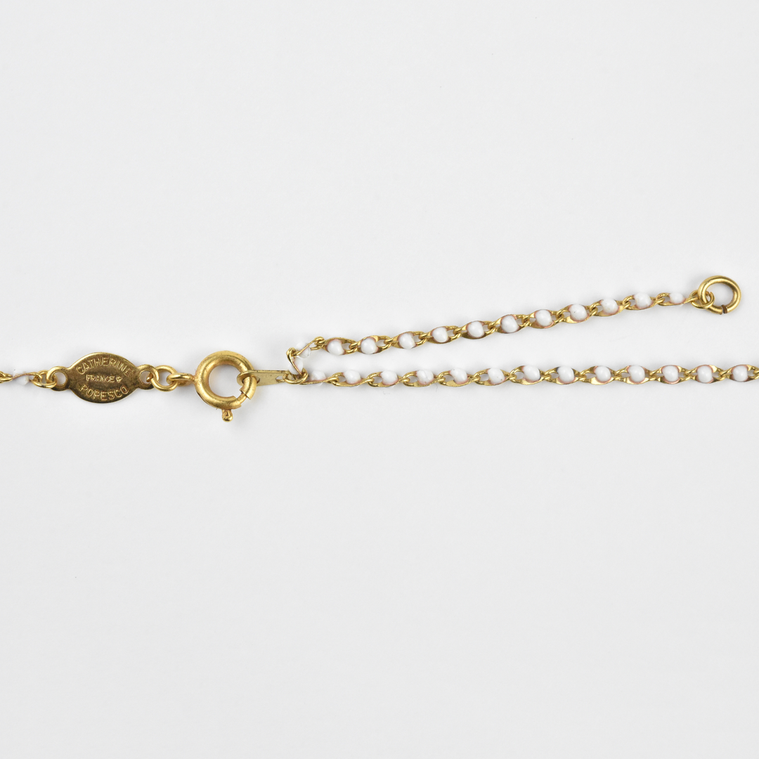 White Enamel Bee Necklace w/ Beaded Chain - Goldmakers Fine Jewelry