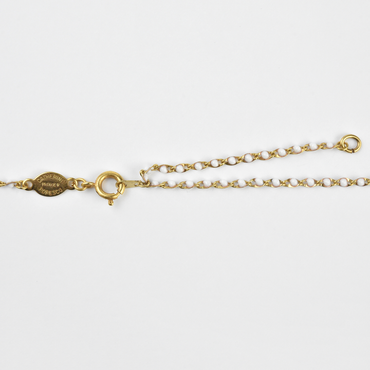 White Enamel Bee Necklace w/ Beaded Chain - Goldmakers Fine Jewelry