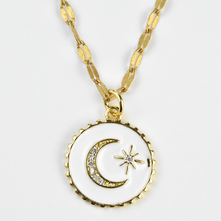White Enamel Moon Medallion - Goldmakers Fine Jewelry