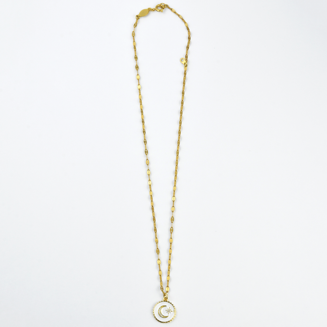 White Enamel Moon Medallion - Goldmakers Fine Jewelry