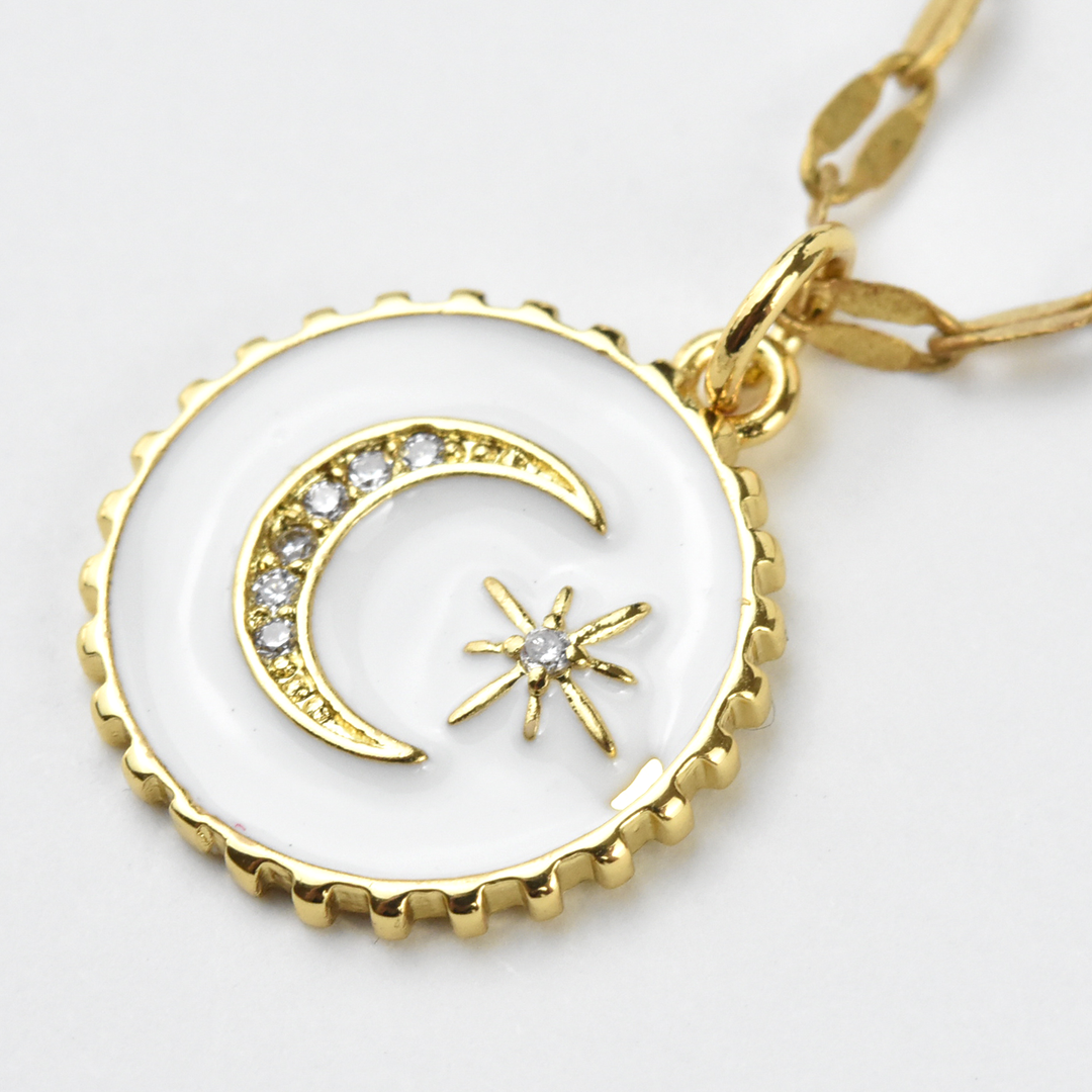 White Enamel Moon Medallion - Goldmakers Fine Jewelry