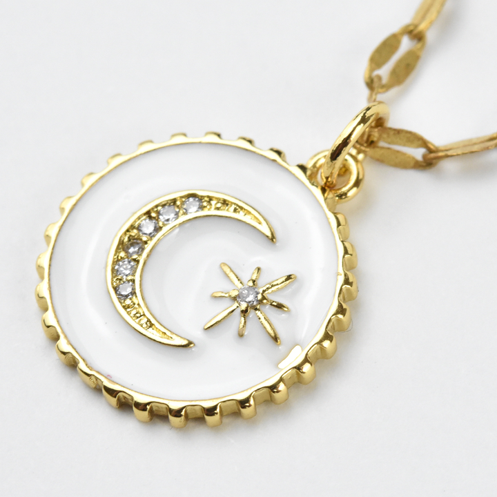 White Enamel Moon Medallion - Goldmakers Fine Jewelry