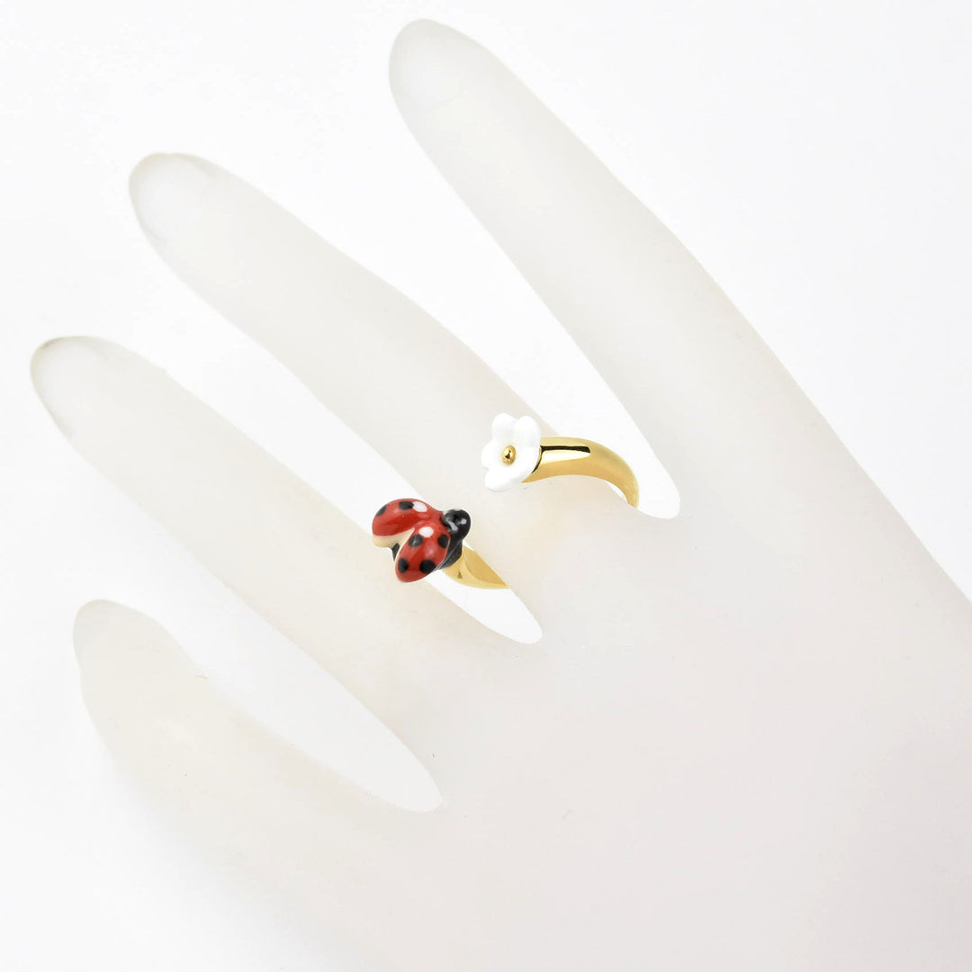 Ladybug and Flower Ring - Goldmakers Fine Jewelry