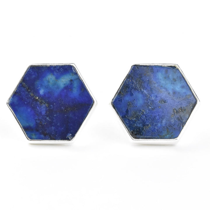 Lapis Hexagonal Stud Earrings