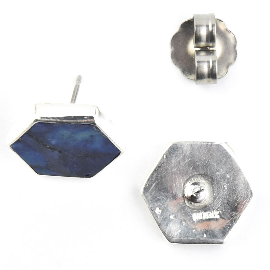 Lapis Hexagonal Stud Earrings