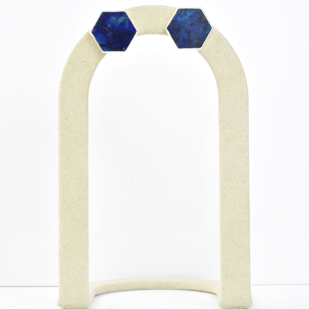 Lapis Hexagonal Stud Earrings