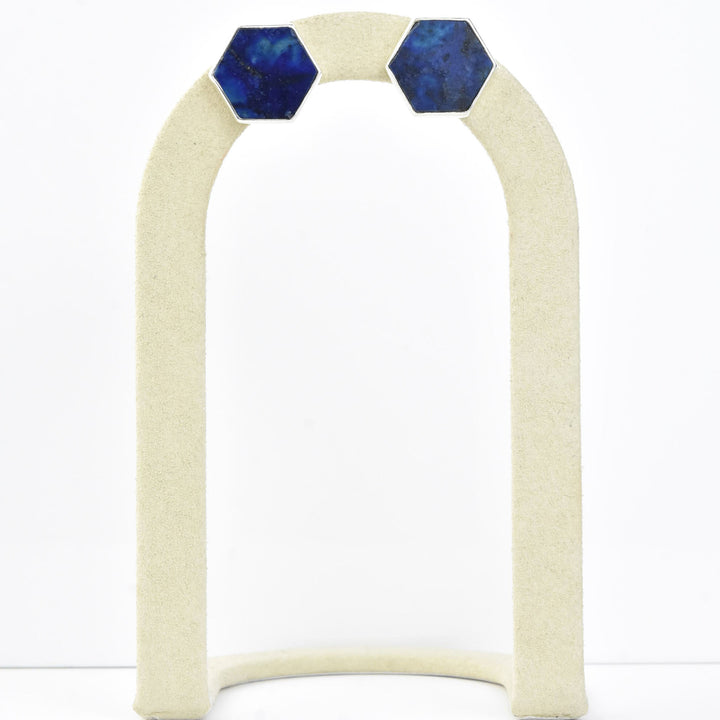 Lapis Hexagonal Stud Earrings
