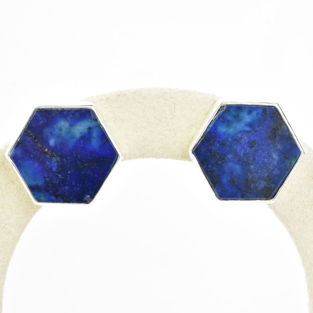 Lapis Hexagonal Stud Earrings