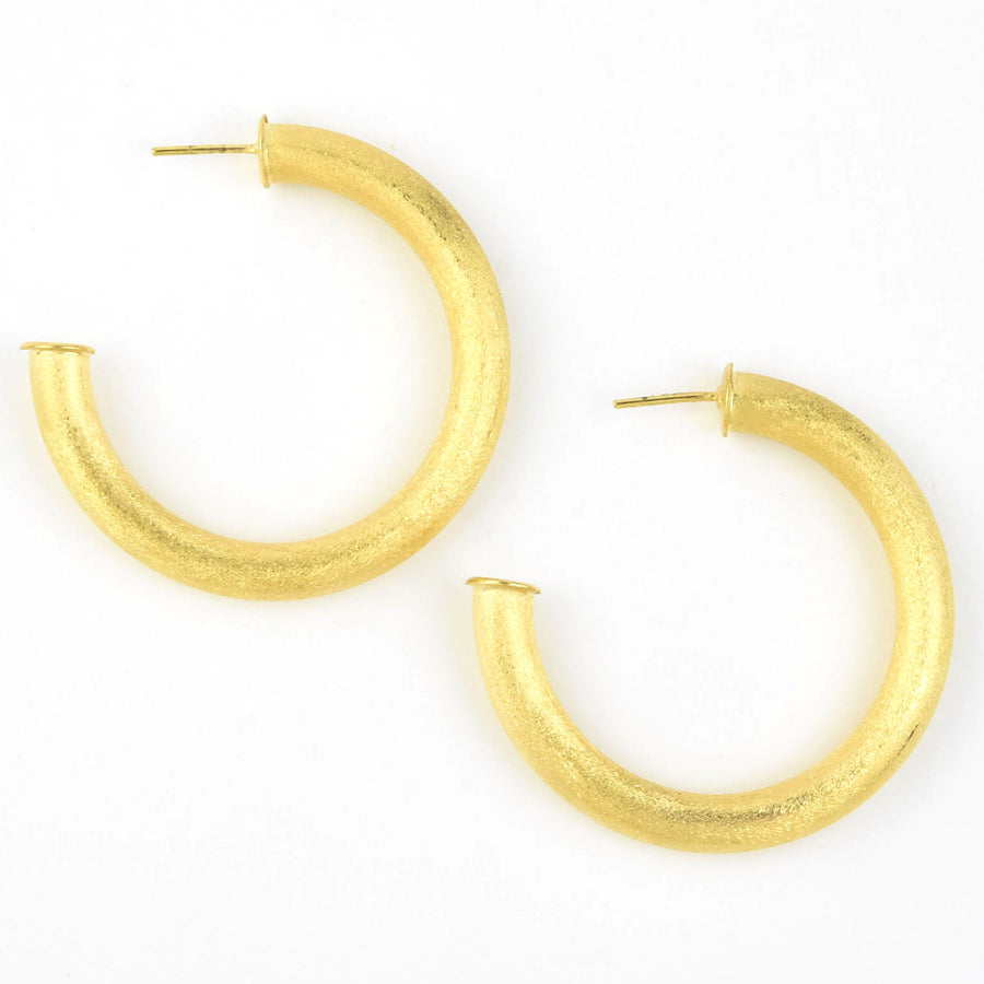 Large Round Textured Gold Tone Hoops - Goldmakers Fine Jewelry