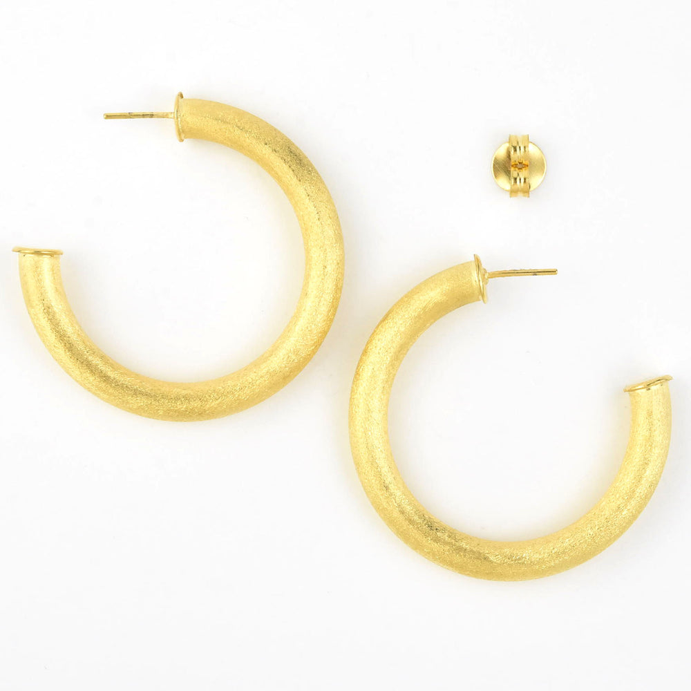 Large Round Textured Gold Tone Hoops - Goldmakers Fine Jewelry