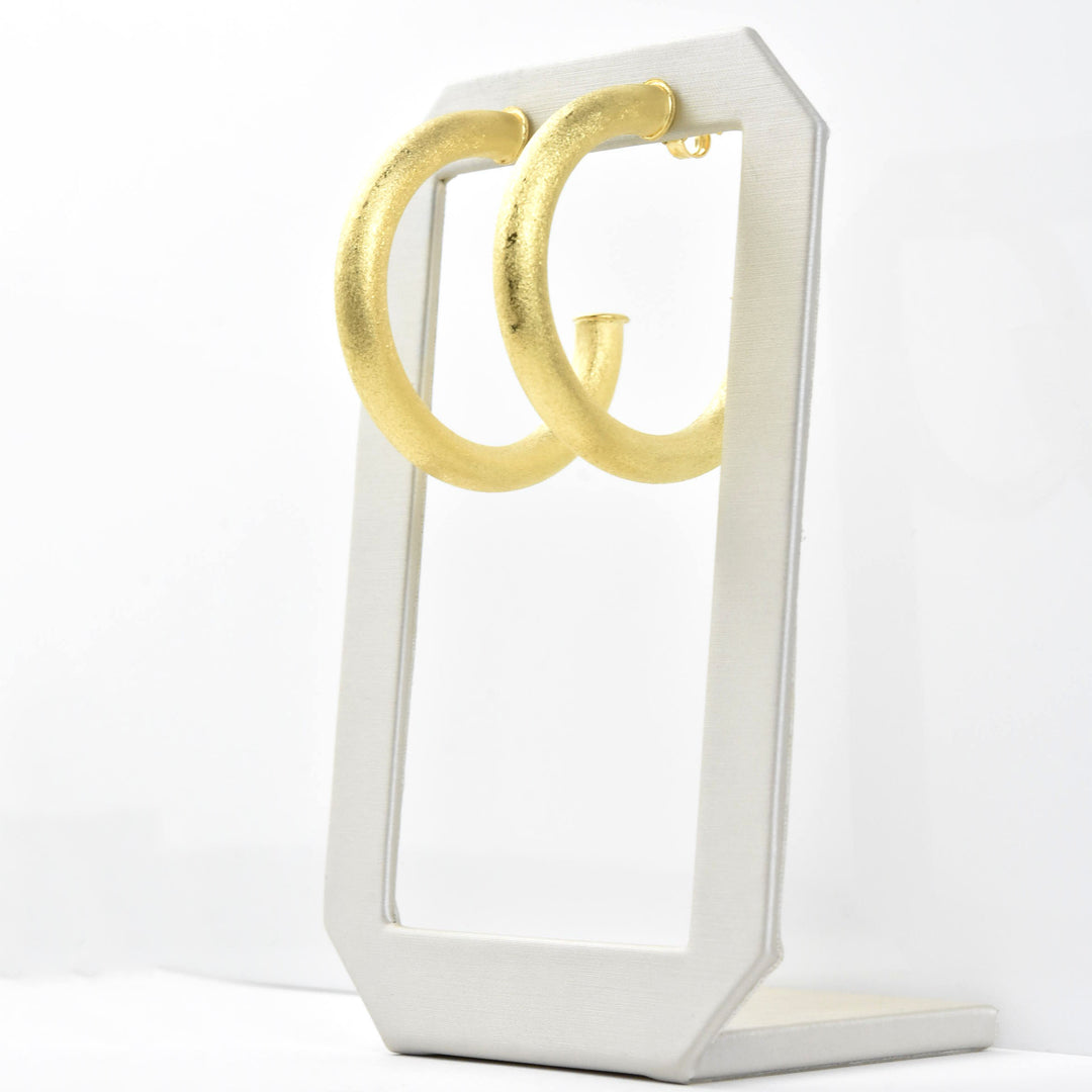 Large Round Textured Gold Tone Hoops - Goldmakers Fine Jewelry