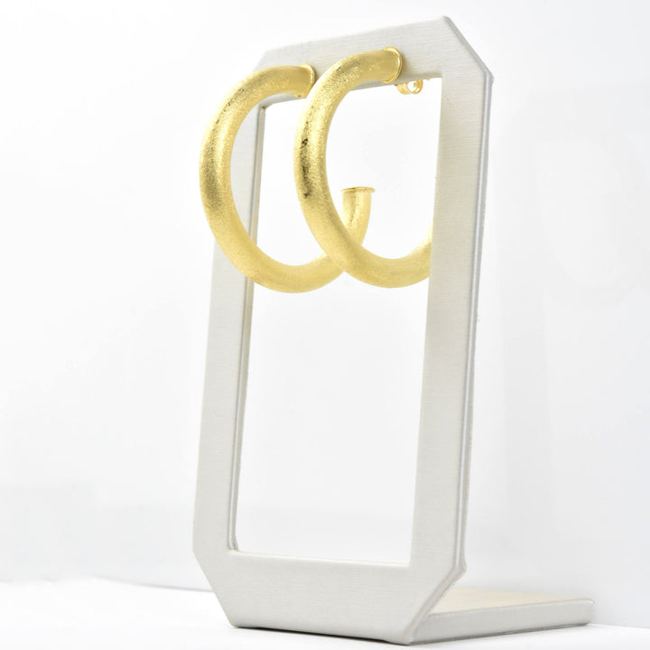 Large Round Textured Gold Tone Hoops - Goldmakers Fine Jewelry