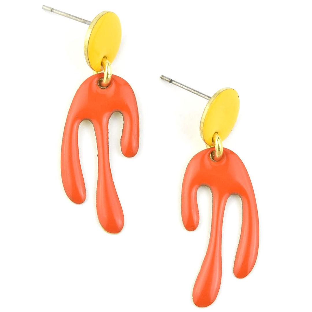 Madonna XS Papaya/Yolk Enamel Earrings - Goldmakers Fine Jewelry