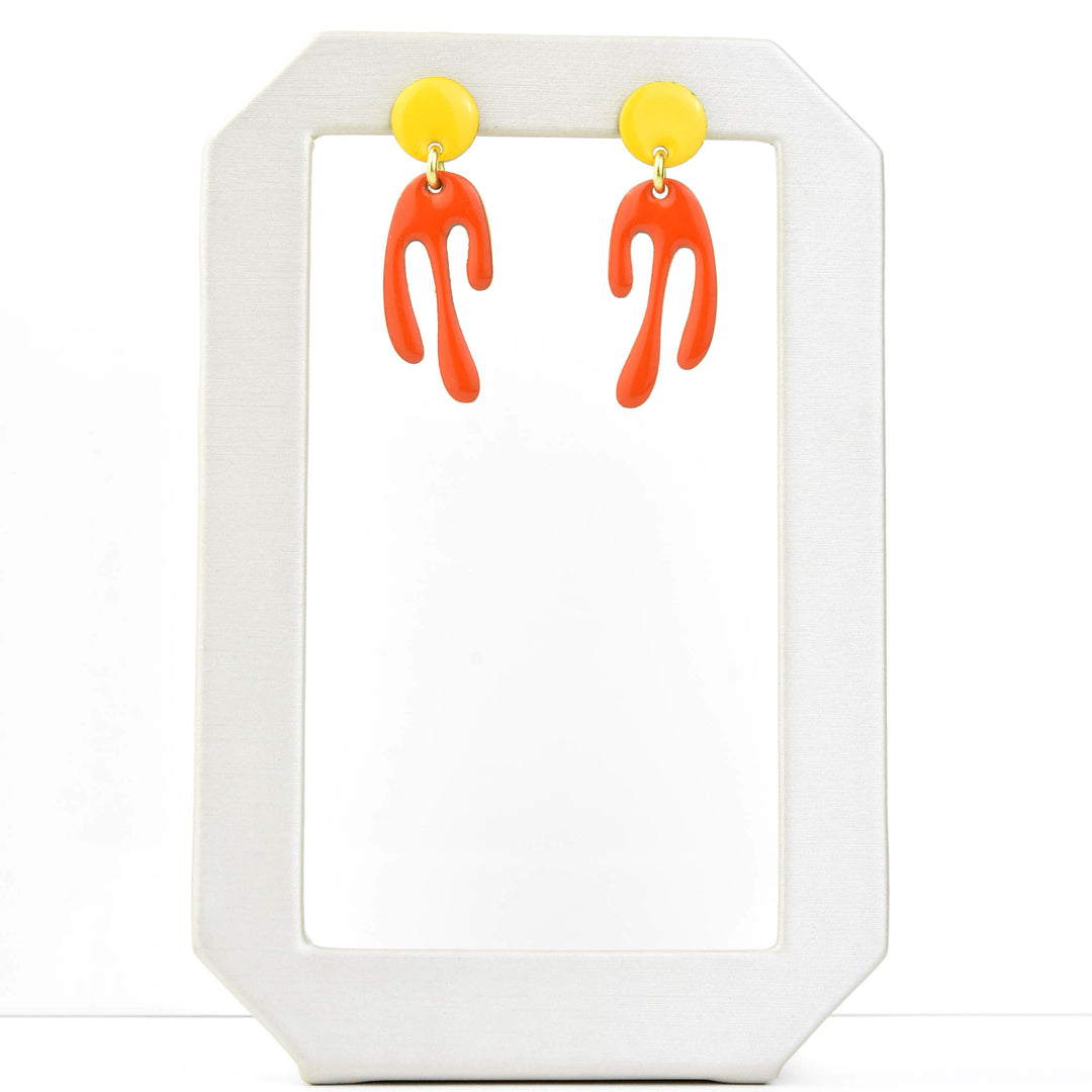 Madonna XS Papaya/Yolk Enamel Earrings - Goldmakers Fine Jewelry