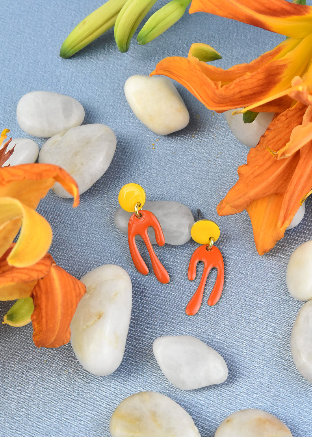 Madonna XS Papaya/Yolk Enamel Earrings - Goldmakers Fine Jewelry