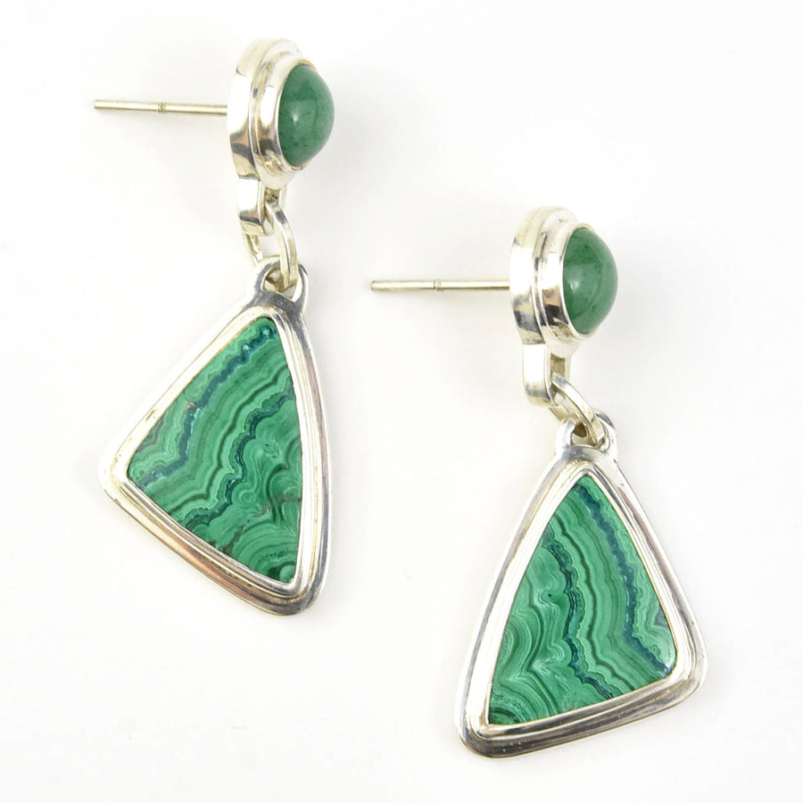 Malachite and Adventurine Earrings in Silver - Goldmakers Fine Jewelry