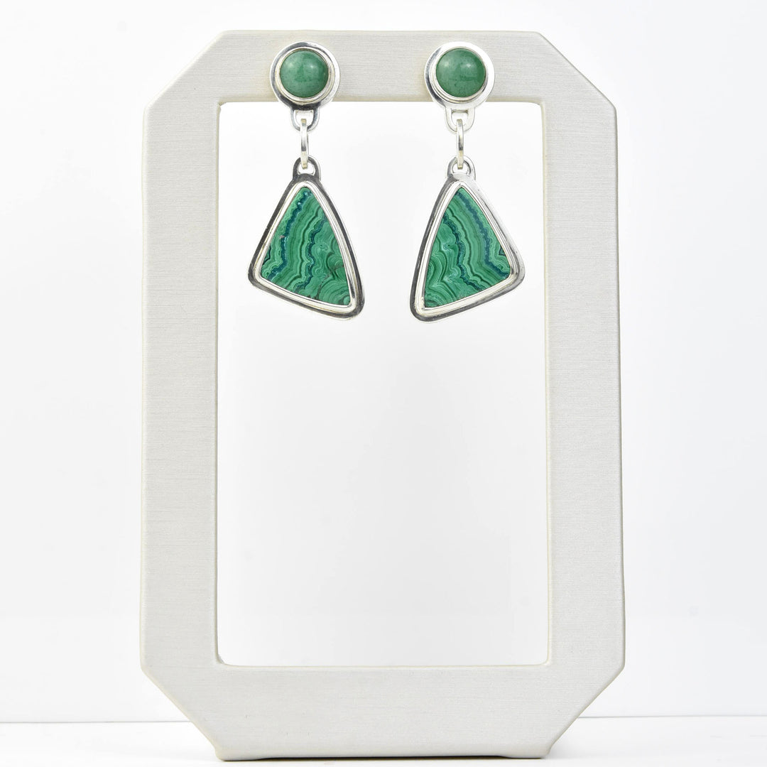 Malachite and Adventurine Earrings in Silver - Goldmakers Fine Jewelry
