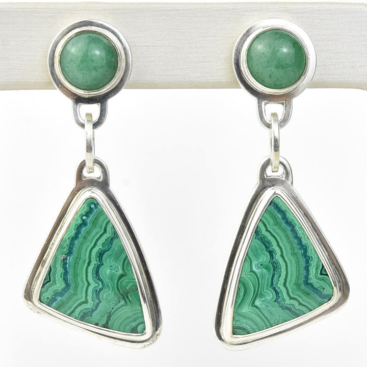 Malachite and Adventurine Earrings in Silver - Goldmakers Fine Jewelry