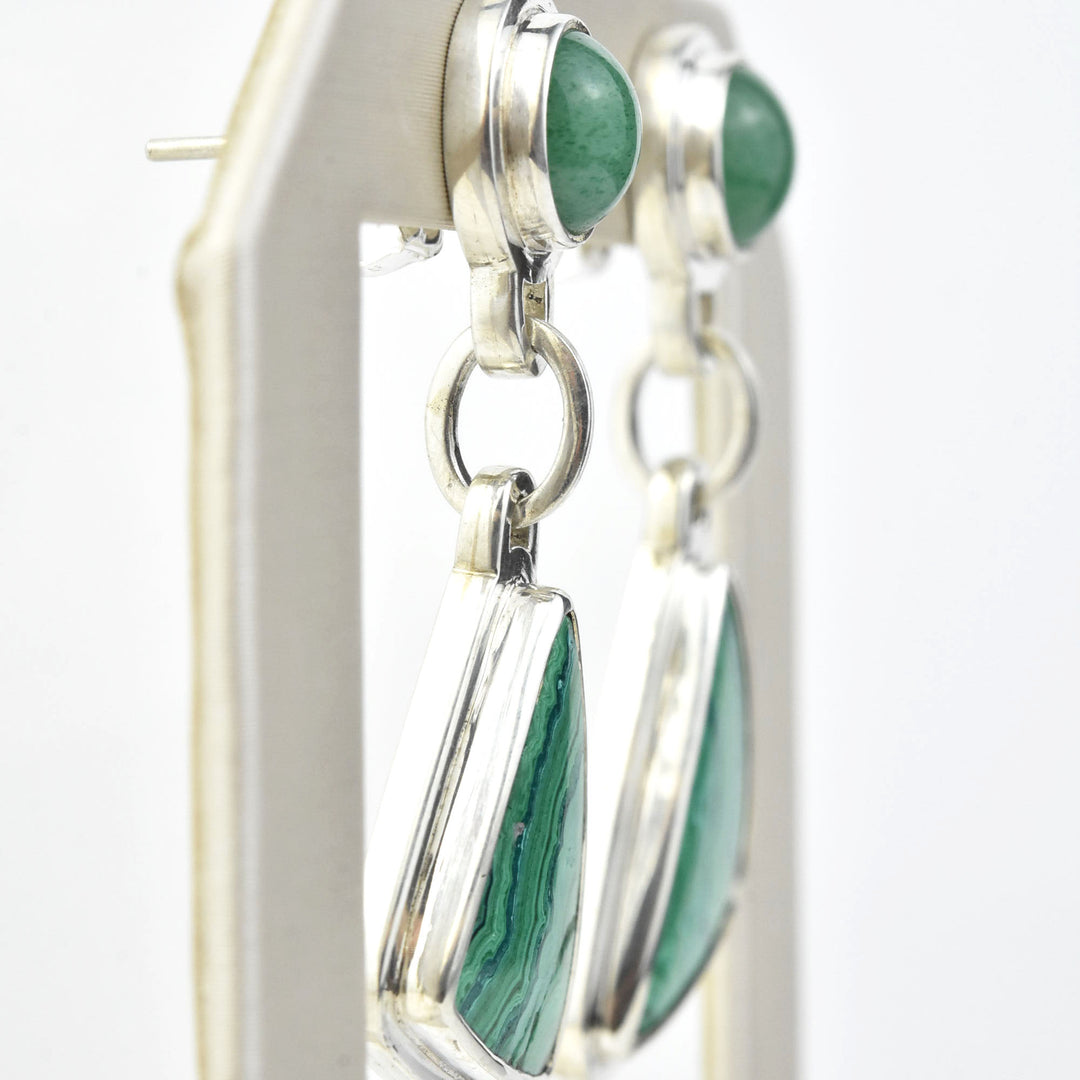 Malachite and Adventurine Earrings in Silver - Goldmakers Fine Jewelry