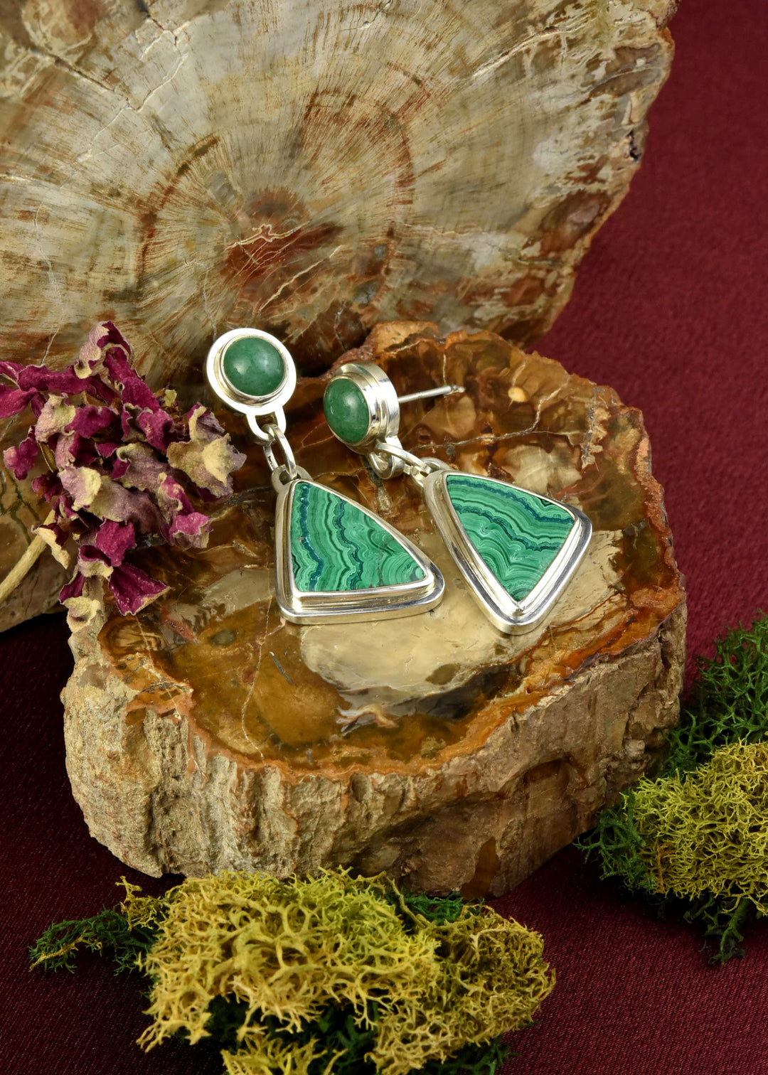Malachite and Adventurine Earrings in Silver - Goldmakers Fine Jewelry