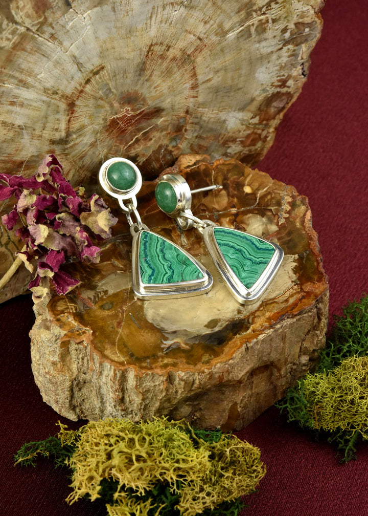 Malachite and Adventurine Earrings in Silver - Goldmakers Fine Jewelry