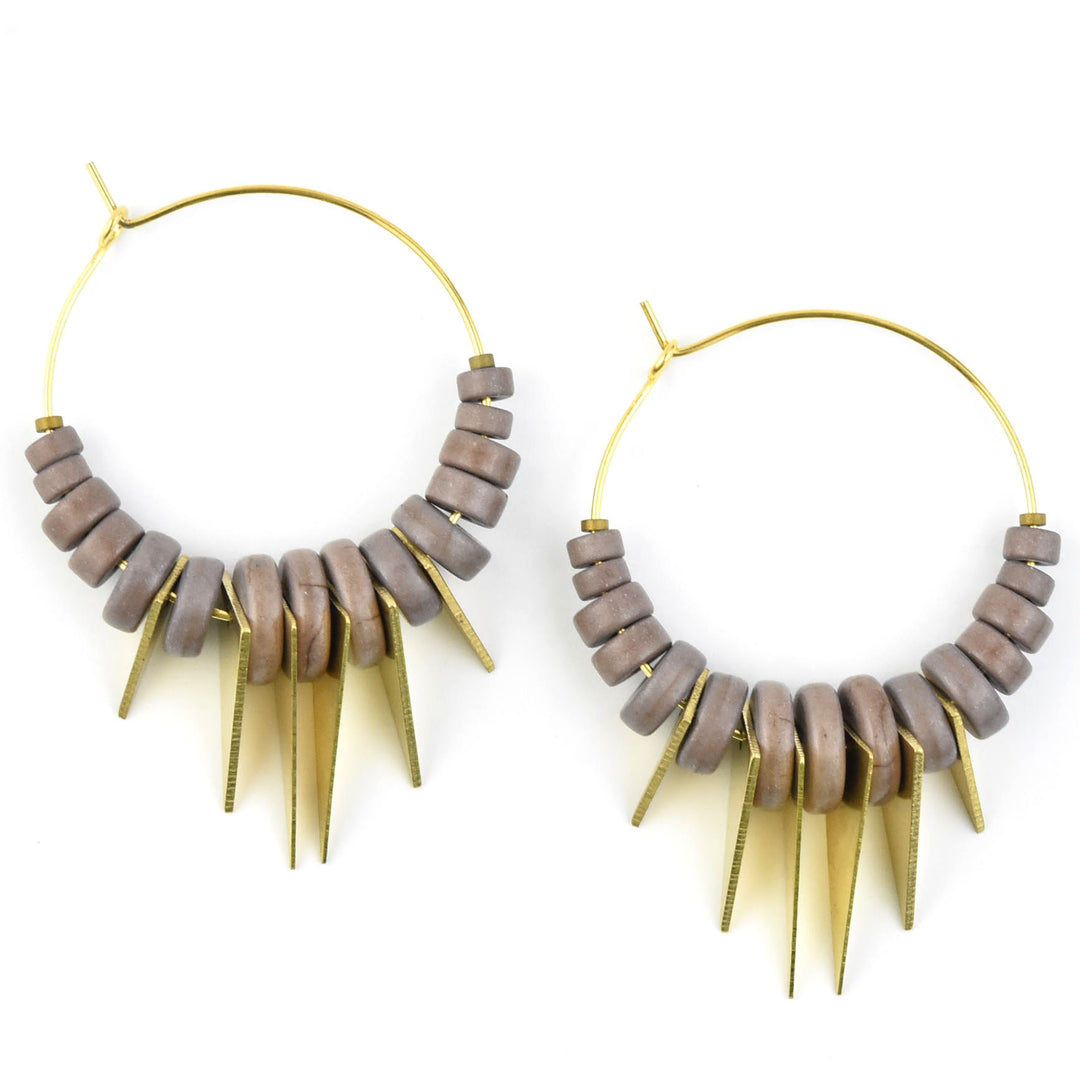 Mauve and Brass Triangle Bead Hoops - Goldmakers Fine Jewelry