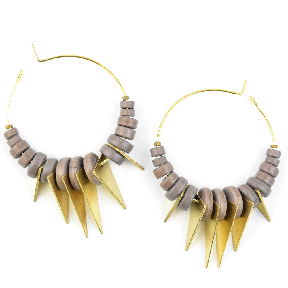 Mauve and Brass Triangle Bead Hoops - Goldmakers Fine Jewelry