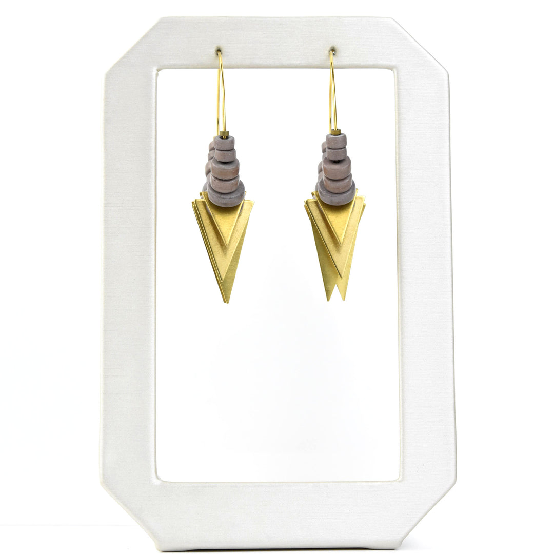 Mauve and Brass Triangle Bead Hoops - Goldmakers Fine Jewelry