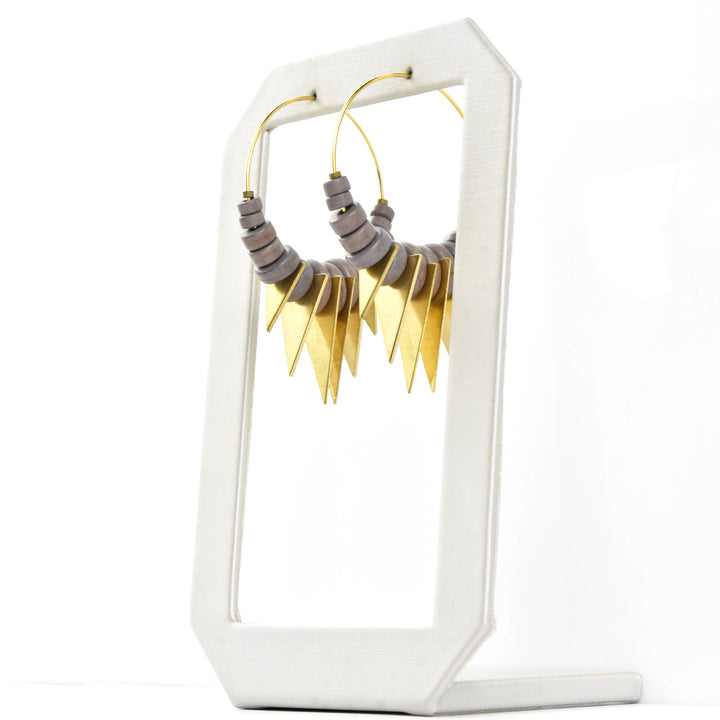 Mauve and Brass Triangle Bead Hoops - Goldmakers Fine Jewelry