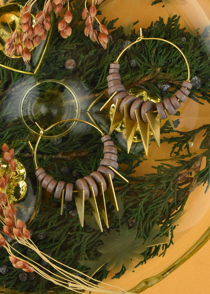 Mauve and Brass Triangle Bead Hoops - Goldmakers Fine Jewelry