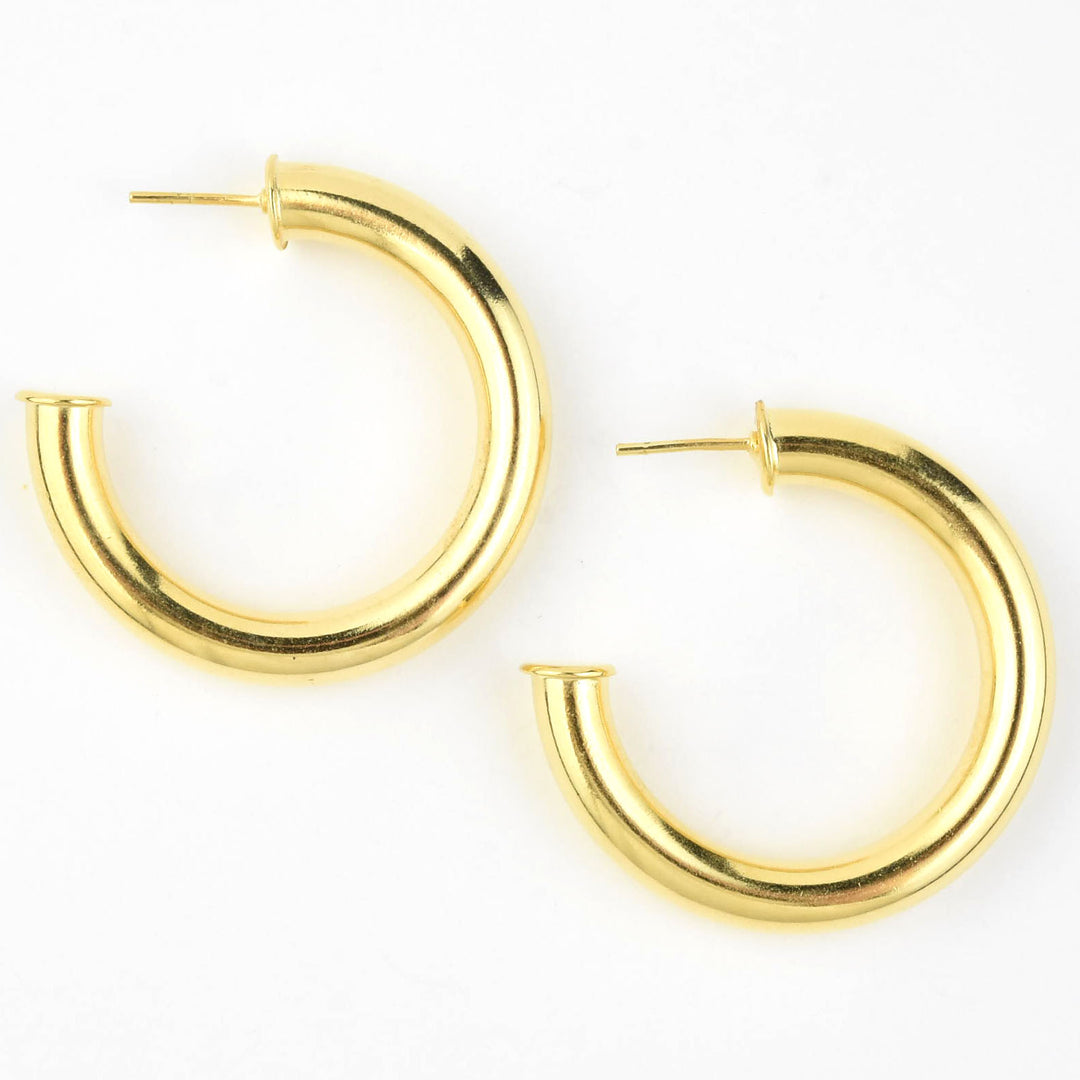 Medium Round Polished Gold Tone Hoops - Goldmakers Fine Jewelry