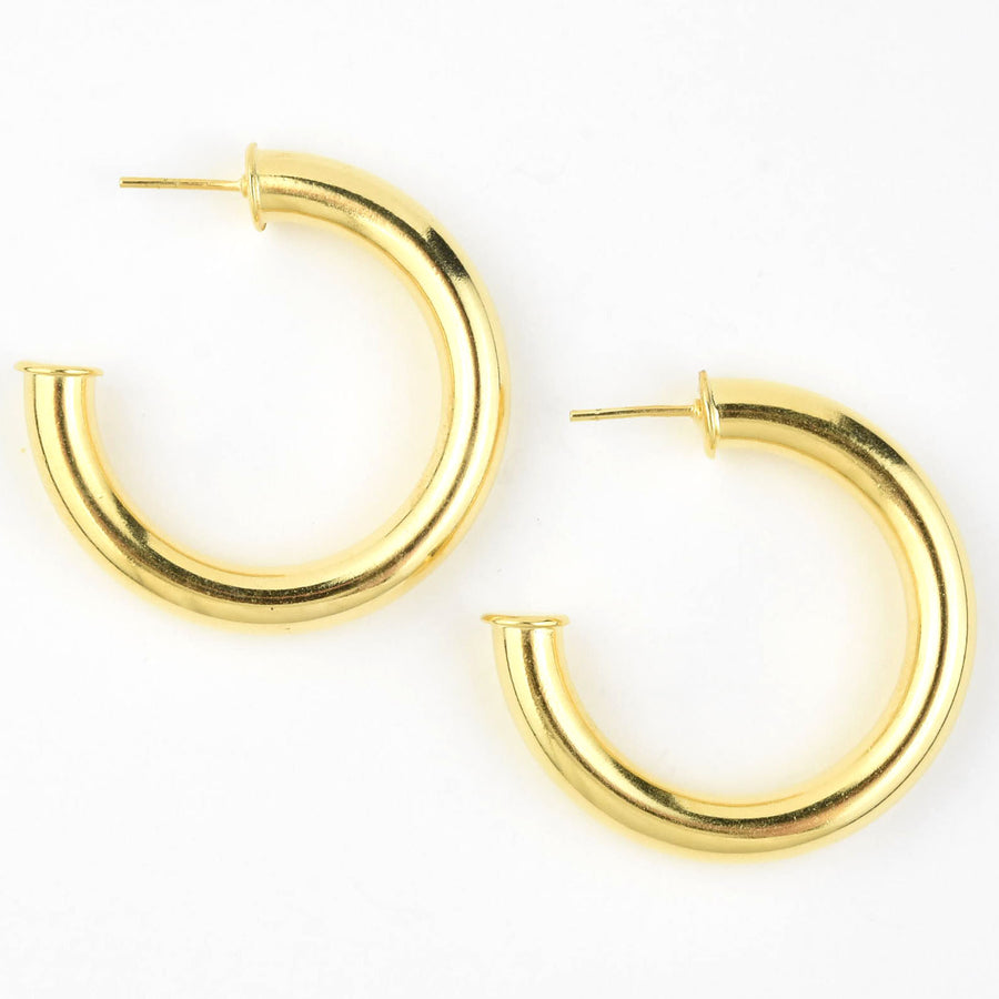 Medium Round Polished Gold Tone Hoops - Goldmakers Fine Jewelry