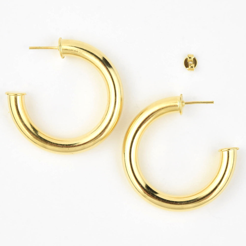 Medium Round Polished Gold Tone Hoops - Goldmakers Fine Jewelry