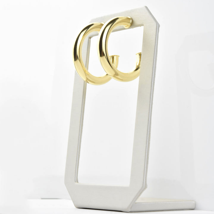Medium Round Polished Gold Tone Hoops - Goldmakers Fine Jewelry
