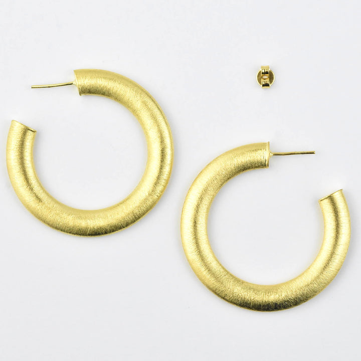 Medium Textured Gold Tone Hoops - Goldmakers Fine Jewelry