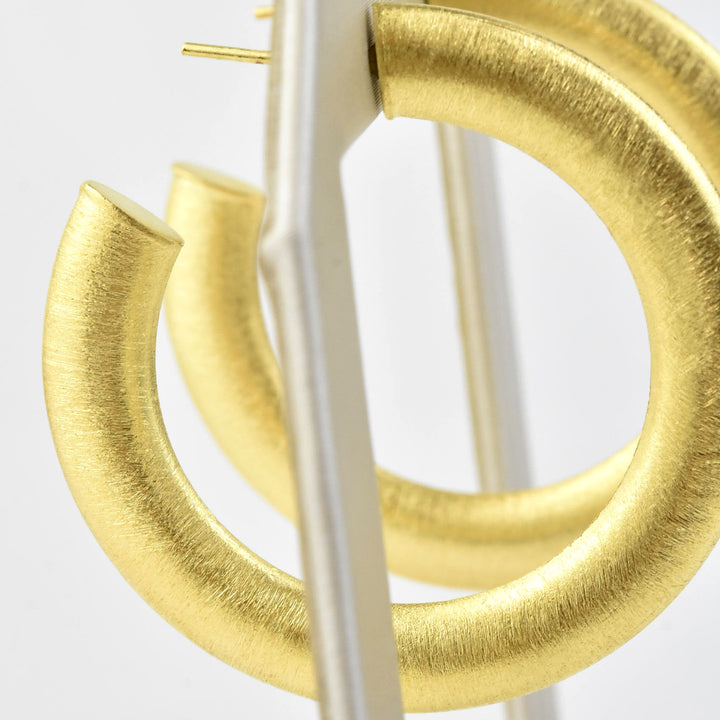 Medium Textured Gold Tone Hoops - Goldmakers Fine Jewelry